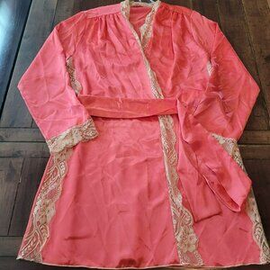 Fredericks Of Hollywood Coral Lace Trim Polyester Robe With Belt size L